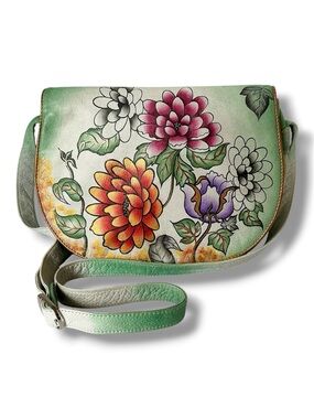 Biacci Floral Hand Painted Leather Flap Shoulder Bag